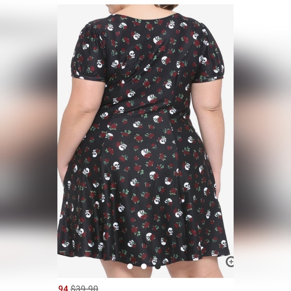 Goth Skull With Roses Empire Midi Dress Spring or Summer Size 16 Plus/0 label - Picture 3 of 12
